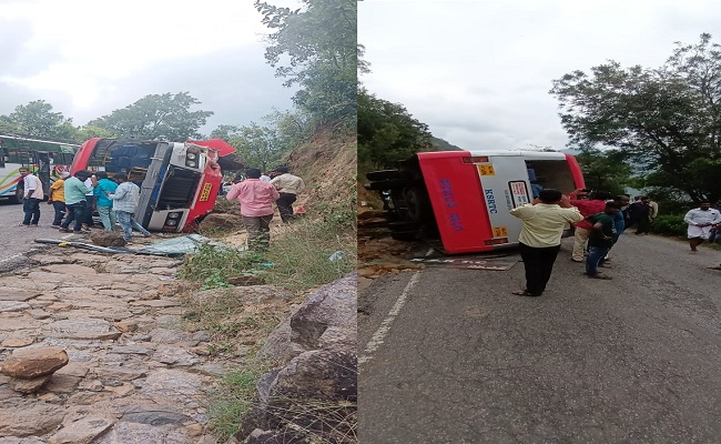 ಮಹದೇಶ್ವರ ಬೆಟ್ಟದಲ್ಲಿ ಅಪಘಾತಕ್ಕೊಳಗಾದ ಕೆಎಸ್​ಆರ್​ಟಿಸಿ ಬಸ್