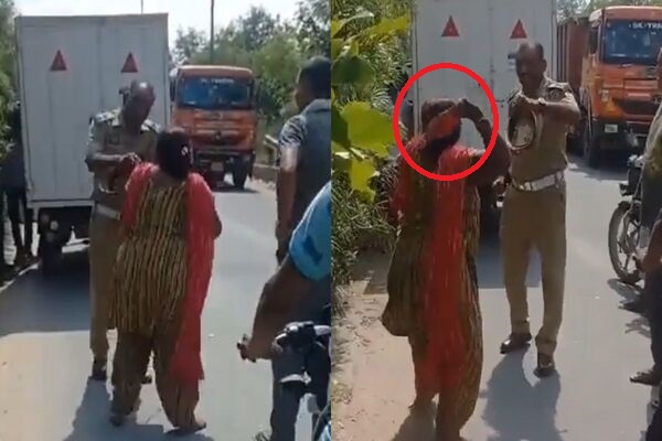 Viral Video : ಟ್ರಾಫಿಕ್ ಪೊಲೀಸ್​ಗೆ ಚಪ್ಪಲಿಯಿಂದ ಹೊಡೆದ ಲೇಡಿ