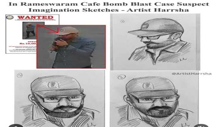 Rameshwaram Cafe Blast: ಖ್ಯಾತ ಸ್ಕೇಚ್ ಆರ್ಟಿಸ್ಟ್​ನಿಂದ ಶಂಕಿತ ಉಗ್ರನ ಇಮ್ಯಾಜಿನರಿ ಸ್ಕೆಚ್ ಬಿಡುಗಡೆ