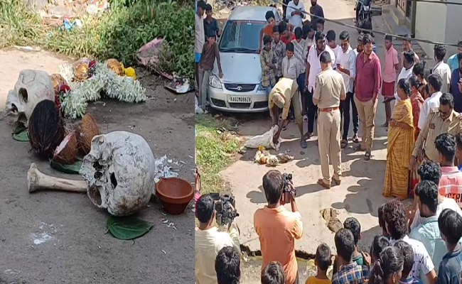 ತಲೆ ಬುರುಡೆ ಇಟ್ಟು ವಾಮಚಾರ : ಬೆಚ್ಚಿ ಬಿದ್ದ ಏರಿಯಾ ಜನ !