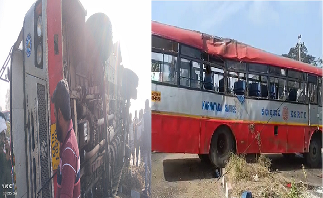 ಚಾಲಕನ ನಿಯಂತ್ರಣ ತಪ್ಪಿ KSRTC ಬಸ್ ಪಲ್ಟಿ : 25ಕ್ಕೂ ಹೆಚ್ಚು ಜನರಿಗೆ ಗಾಯ !